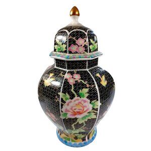 Ginger Jar Japanese Pink Peony Birds Black Gold Vase Urn Kozan Gama Otagiri